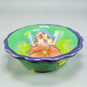 Vintage Hand Made Mexico Pottery Talavera 4inch Dish Salsa Bowl Container Decor